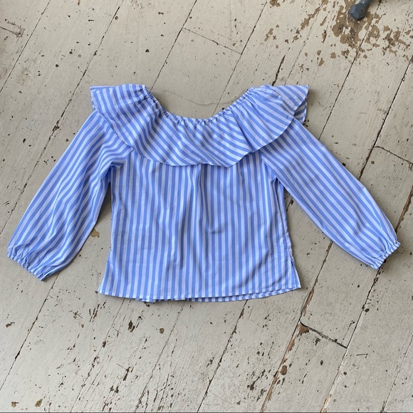 Sanctuary Icy Blue Stripe Ruffle Crossover Pirate Shirt Top Blouse - Picture 7 of 12